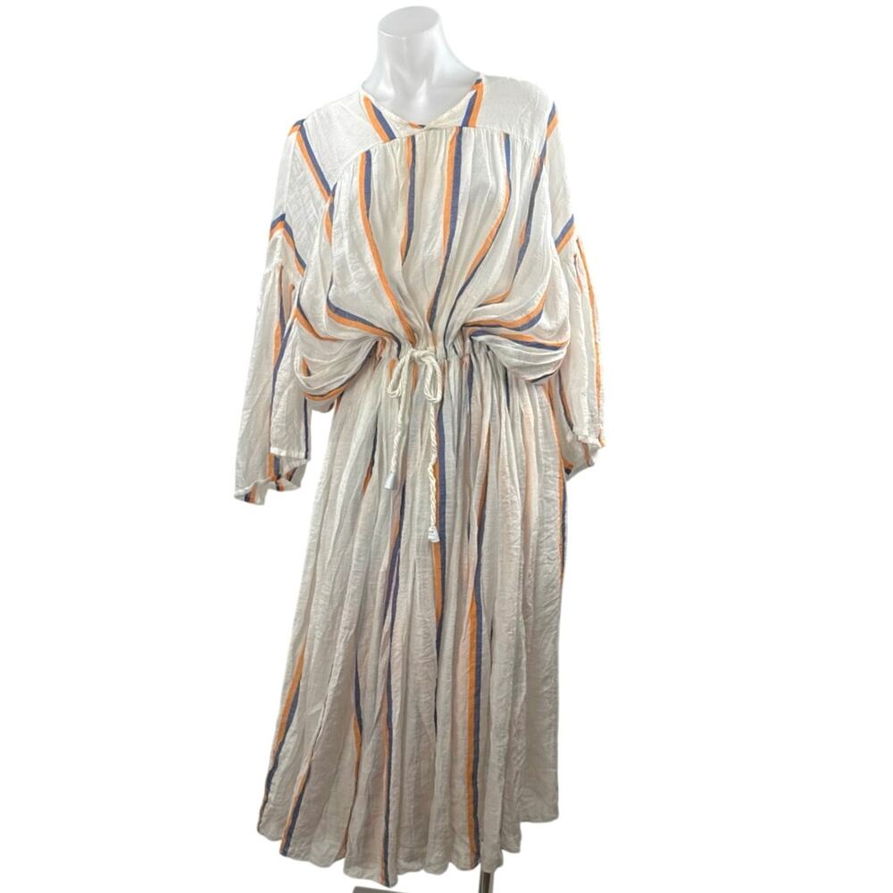 LOVE Binetti Monaco Striped Long Sleeve Tie Waist Midi Shift Kaftan Dress Sz XS